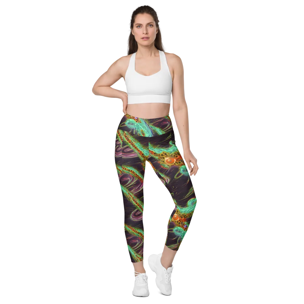 Turquoise Vortex on Leggings with Pockets — Front
