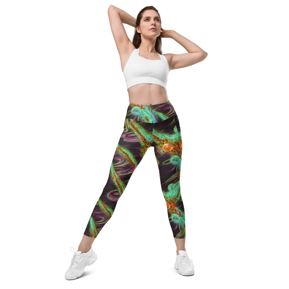 Turquoise Vortex on Leggings with Pockets — Front