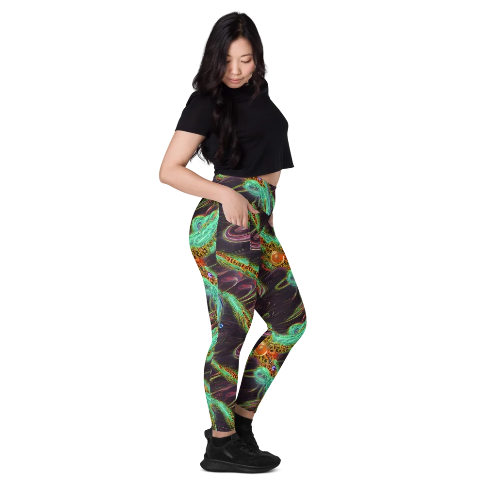 Turquoise Vortex on Leggings with Pockets — Right