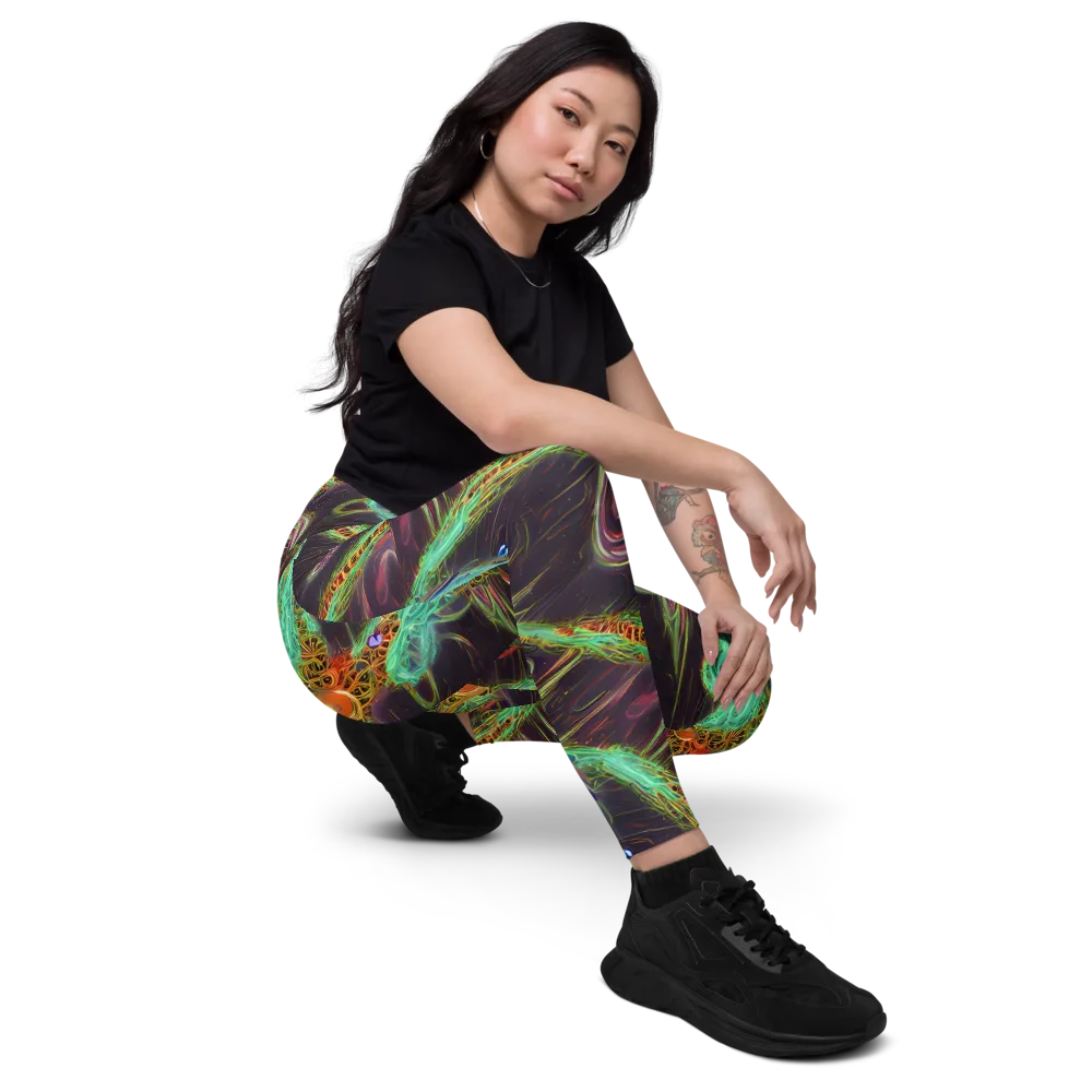 Turquoise Vortex on Leggings with Pockets — Right Front