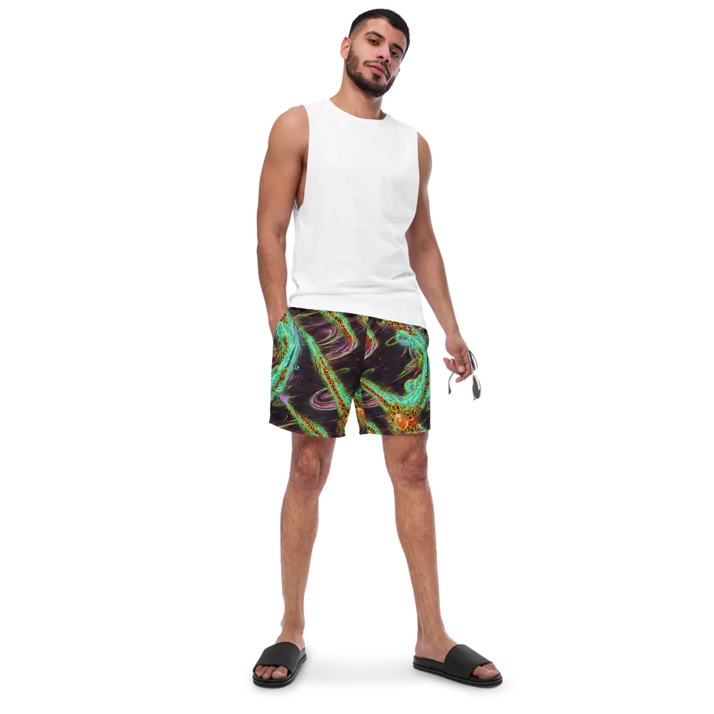 Turquoise Vortex on Swim Trunks — Front