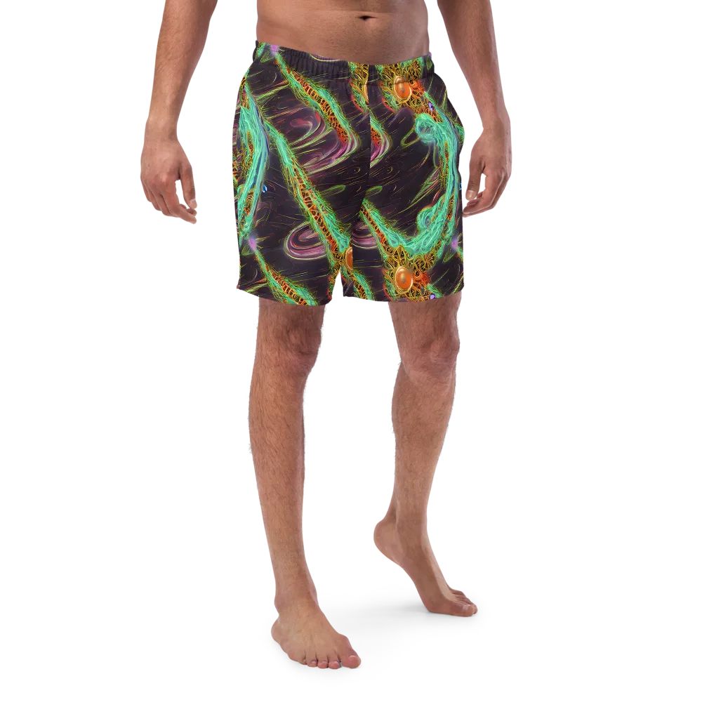Turquoise Vortex on Swim Trunks — Front