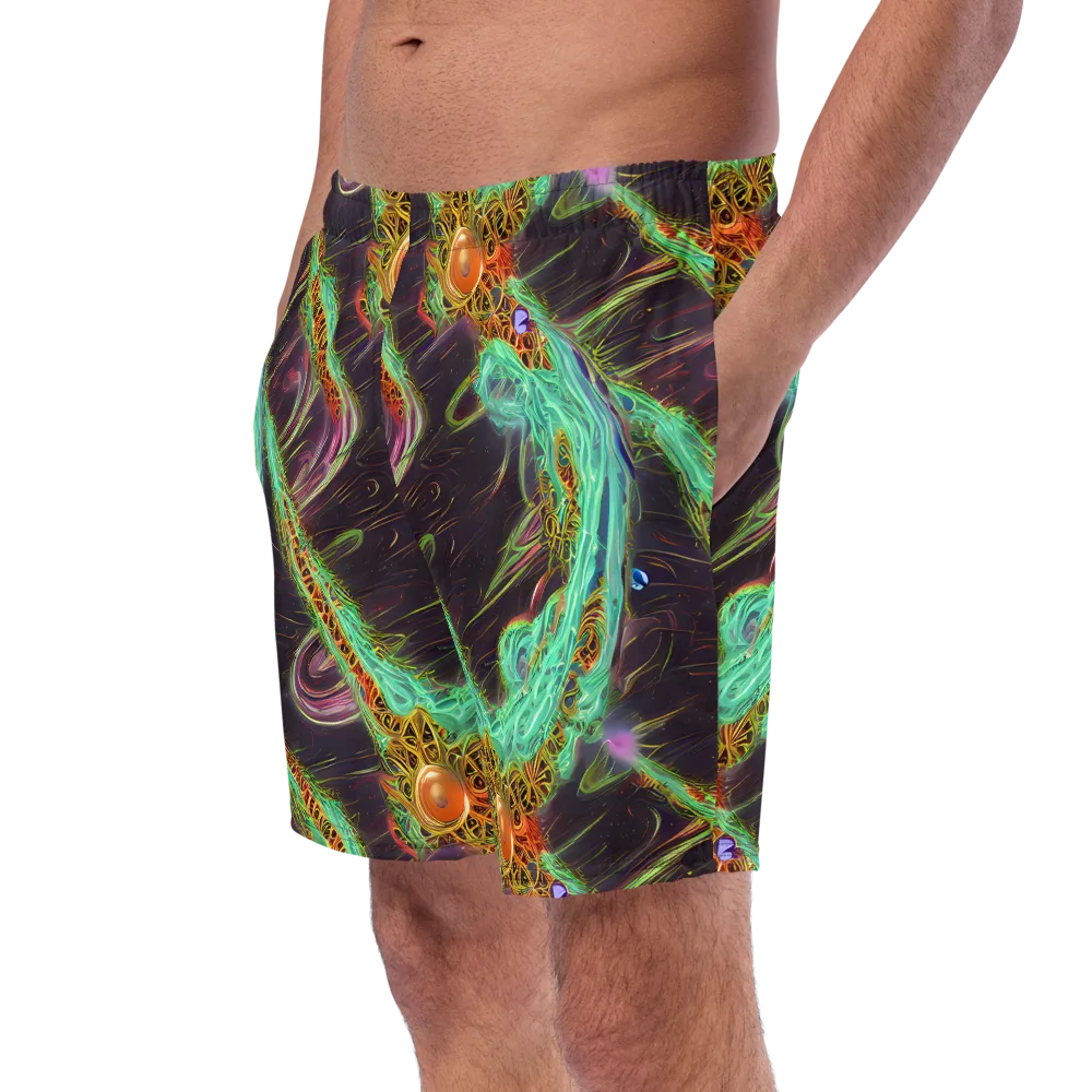 Turquoise Vortex on Swim Trunks — Left Front