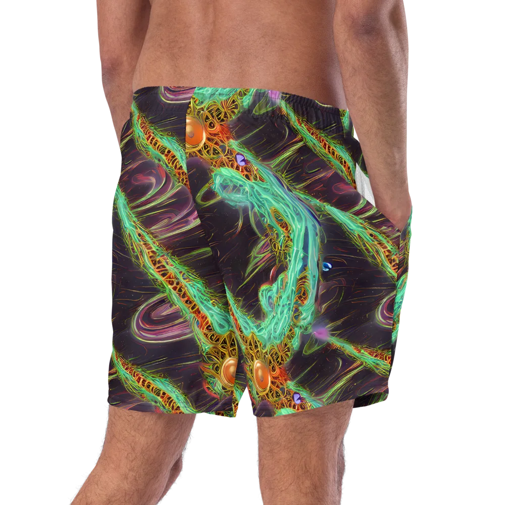 Turquoise Vortex on Swim Trunks — Right Back