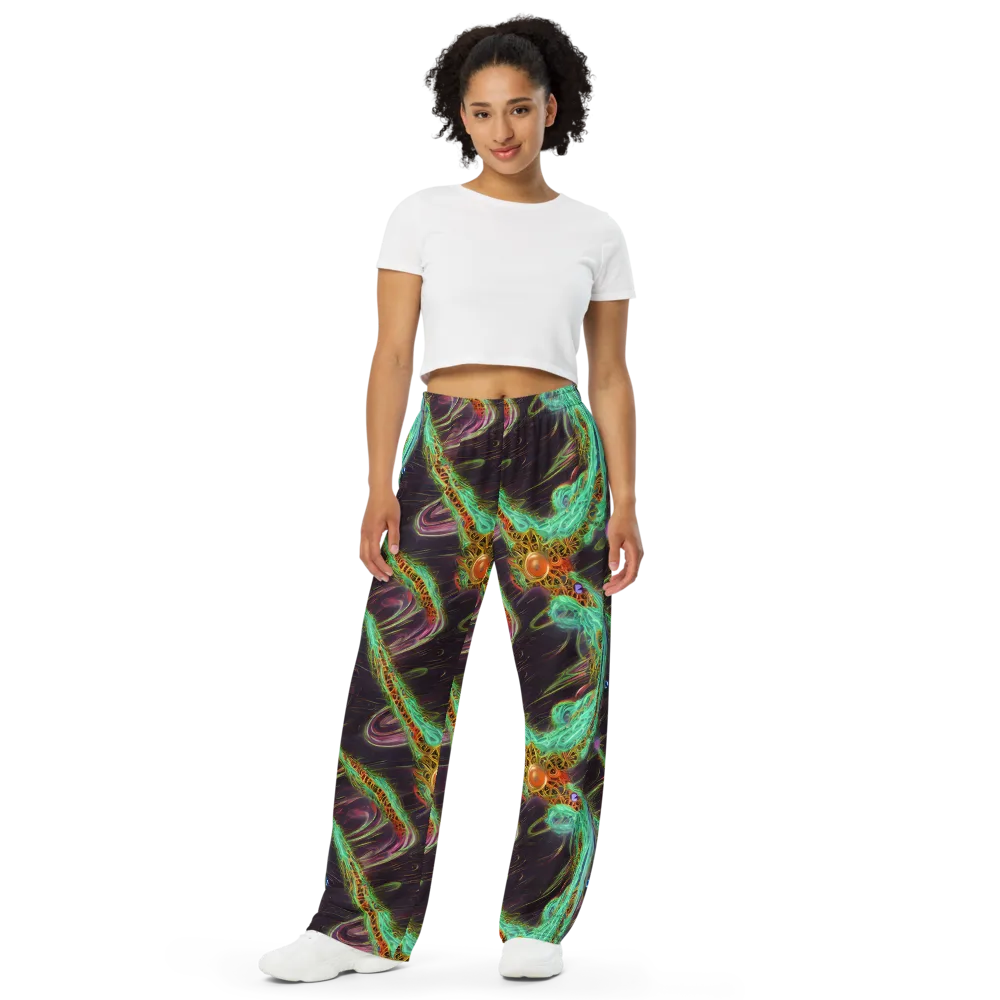 Turquoise Vortex on Wide-Leg Pants — Front