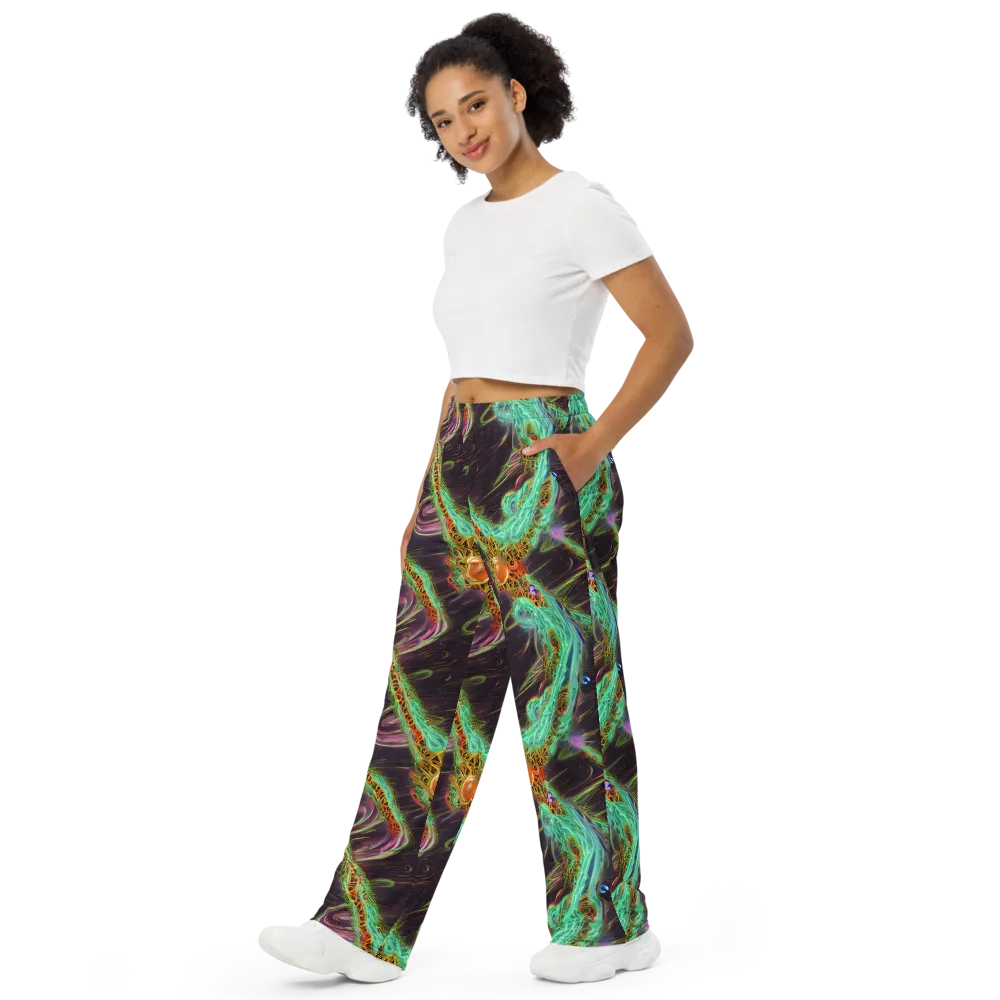 Turquoise Vortex on Wide-Leg Pants — Left Front