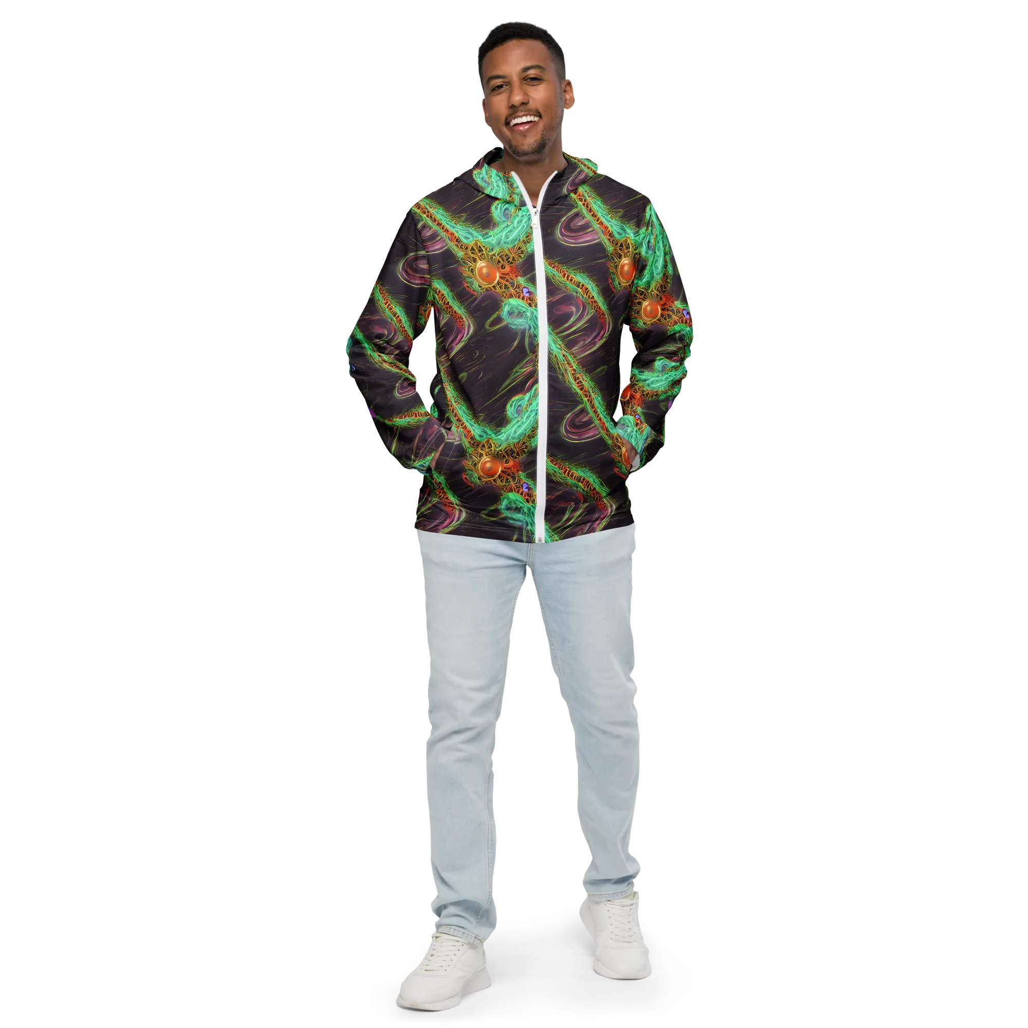 Turquoise Vortex on Men's Windbreaker — Front