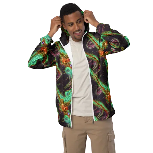 Turquoise Vortex on a Men's Windbreaker