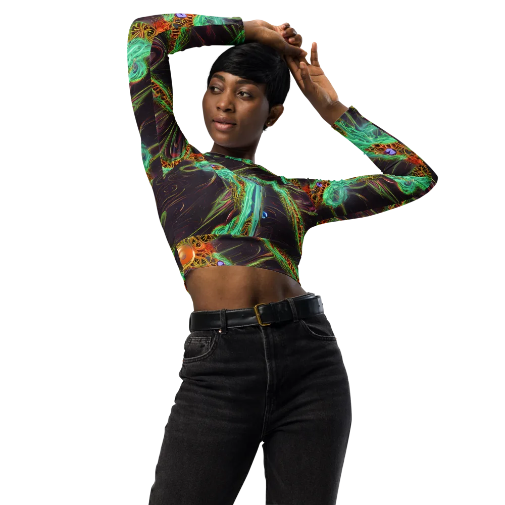 Turquoise Vortex on Long Sleeve Crop Top — Front