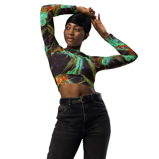 Turquoise Vortex on a Long Sleeve Crop Top