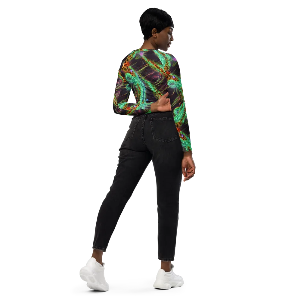 Turquoise Vortex on Long Sleeve Crop Top — Right Back
