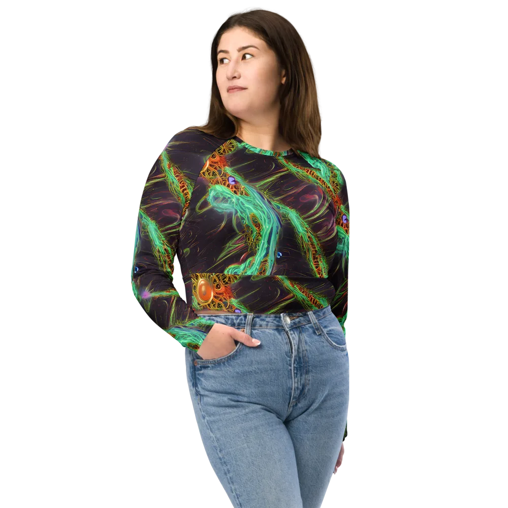 Turquoise Vortex on Long Sleeve Crop Top — Front