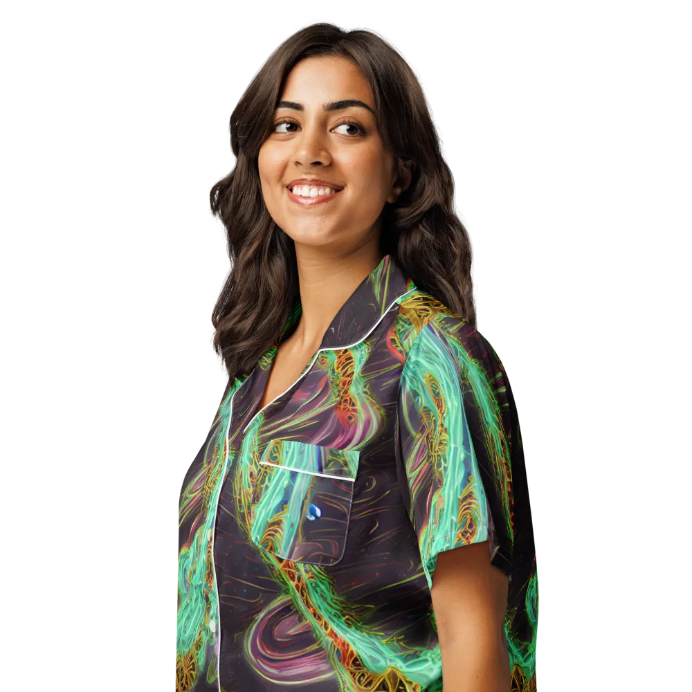Turquoise Vortex on Women's Short Sleeve Pajama Top — Left Front