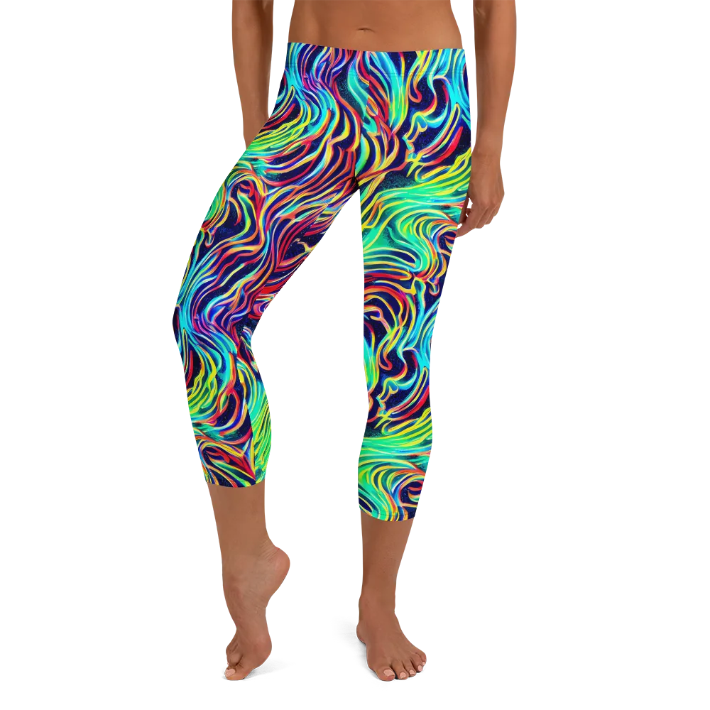 Cobalt Ribbon Reef on Capri Leggings — Front