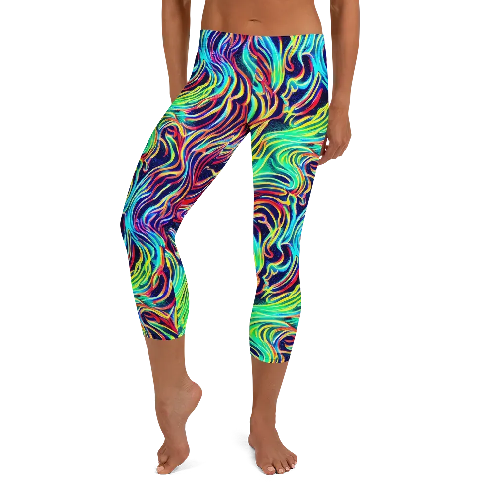 Cobalt Ribbon Reef on Capri Leggings — Front