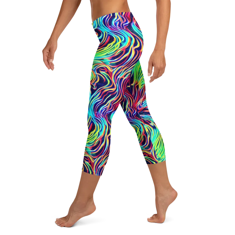 Cobalt Ribbon Reef on Capri Leggings — Left