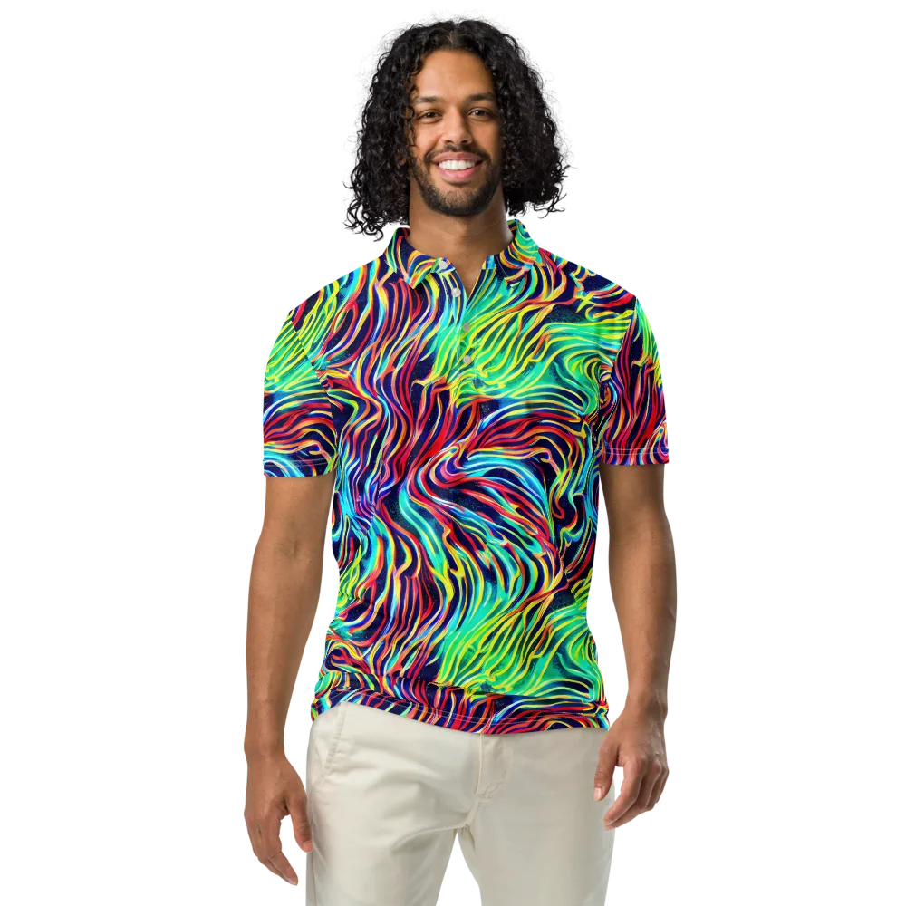 Cobalt Ribbon Reef on Men's Slim Fit Polo Shirt — Front