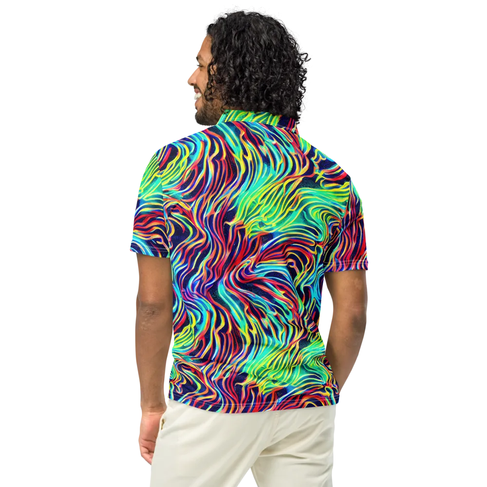 Cobalt Ribbon Reef on Men's Slim Fit Polo Shirt — Back
