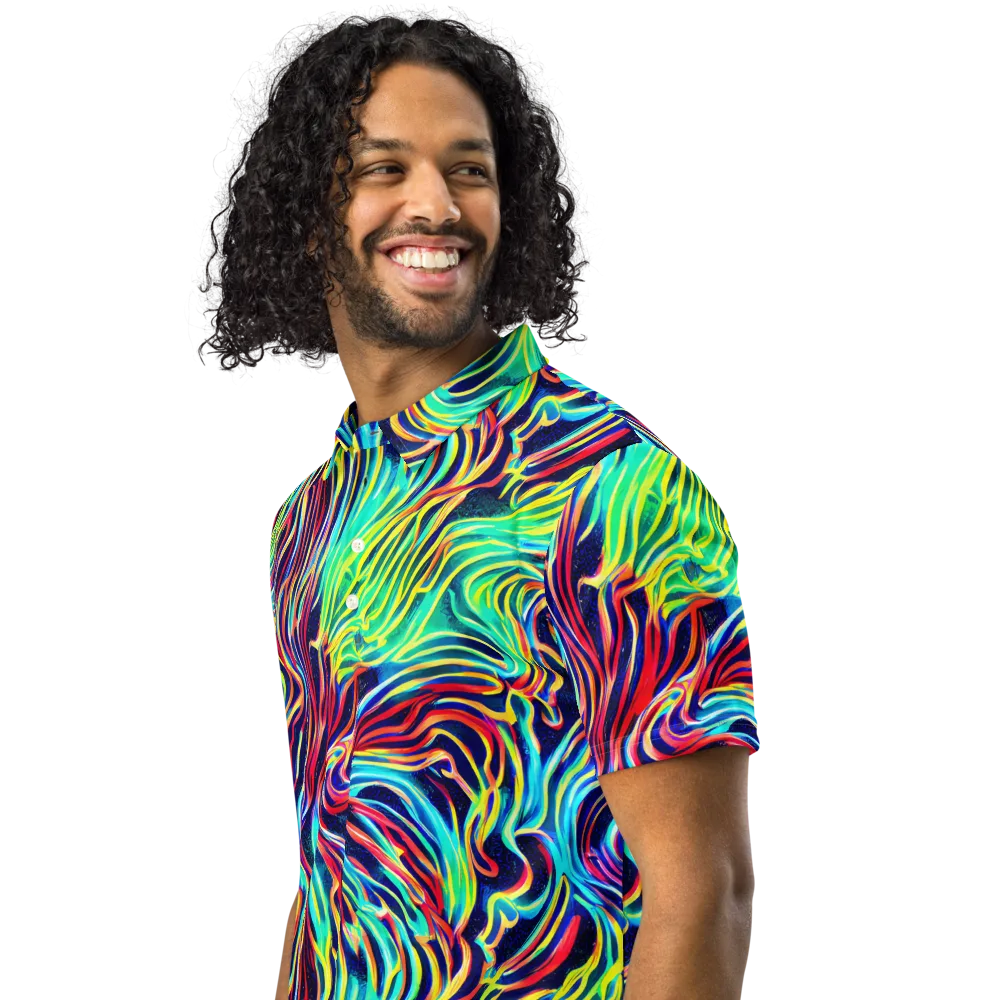 Cobalt Ribbon Reef on Men's Slim Fit Polo Shirt — Left Front