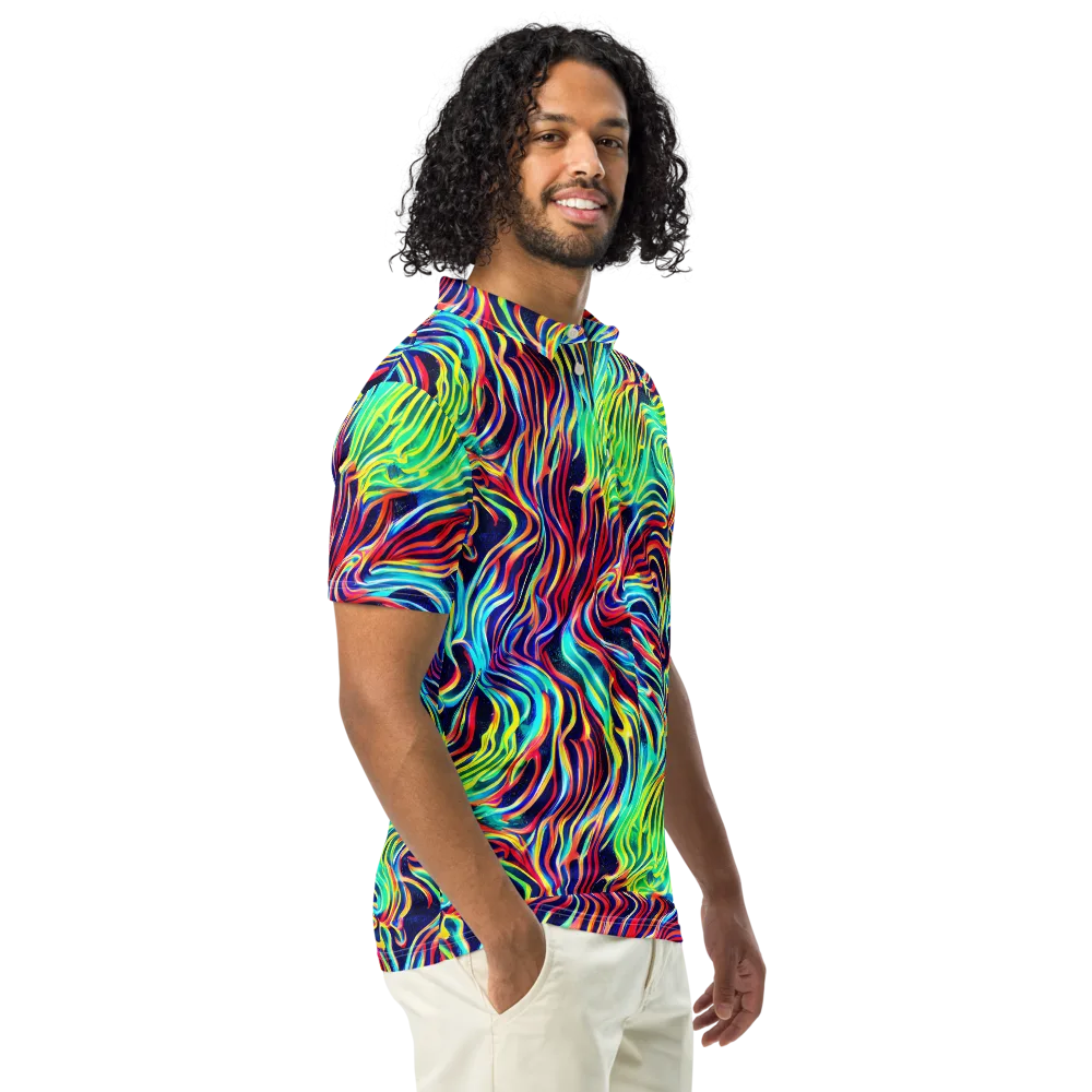 Cobalt Ribbon Reef on Men's Slim Fit Polo Shirt — Right Front