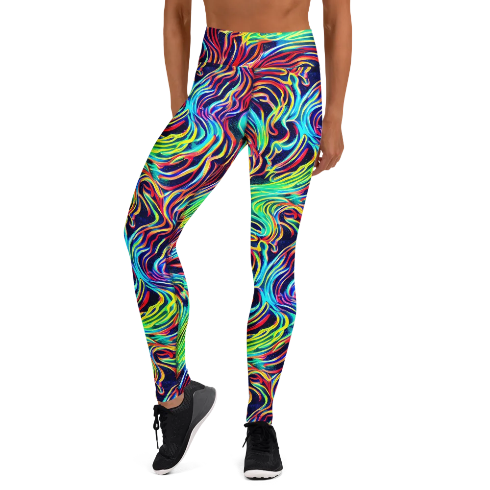 Cobalt Ribbon Reef on Yoga Leggings — Front