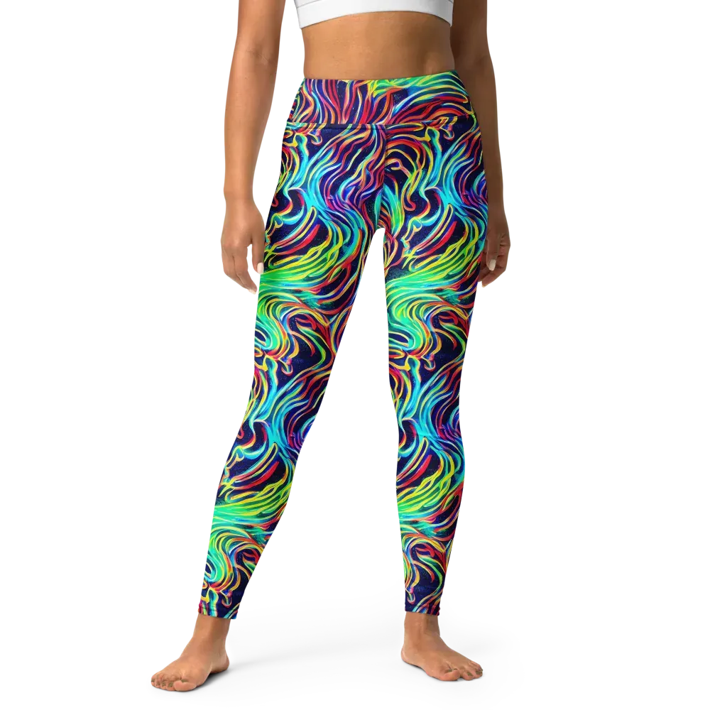 Cobalt Ribbon Reef on Yoga Leggings — Front