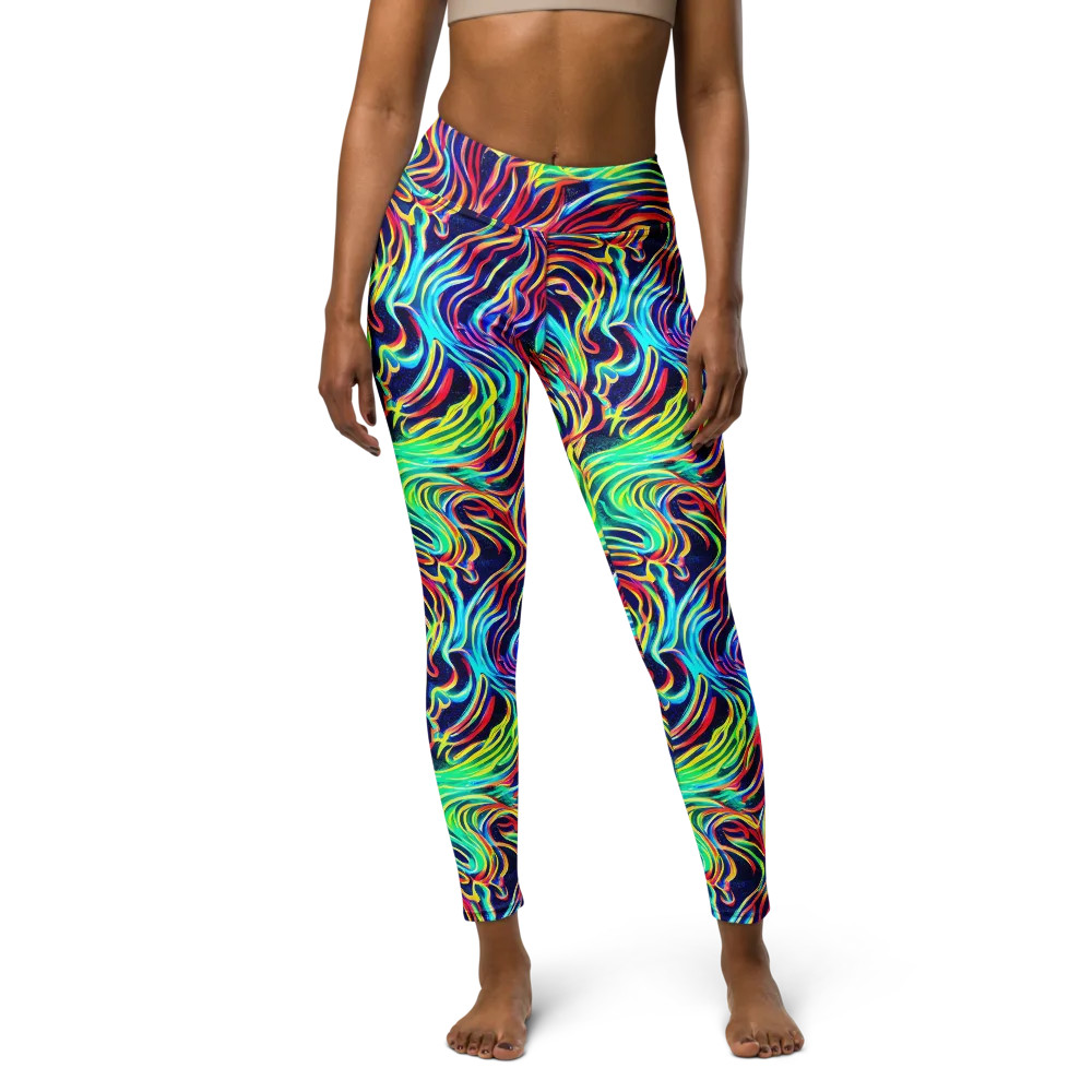 Cobalt Ribbon Reef on Yoga Leggings — Front
