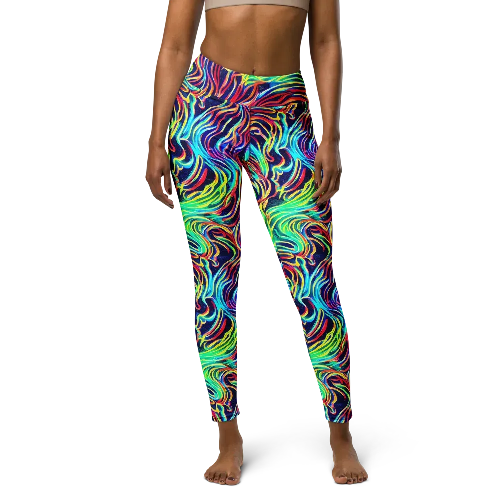Cobalt Ribbon Reef on Yoga Leggings — Front