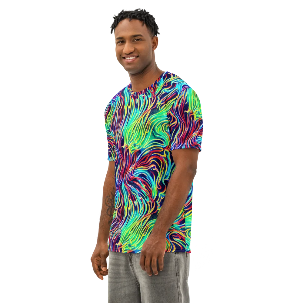 Cobalt Ribbon Reef on Men's Cotton Crew Neck T-Shirt — Left Front