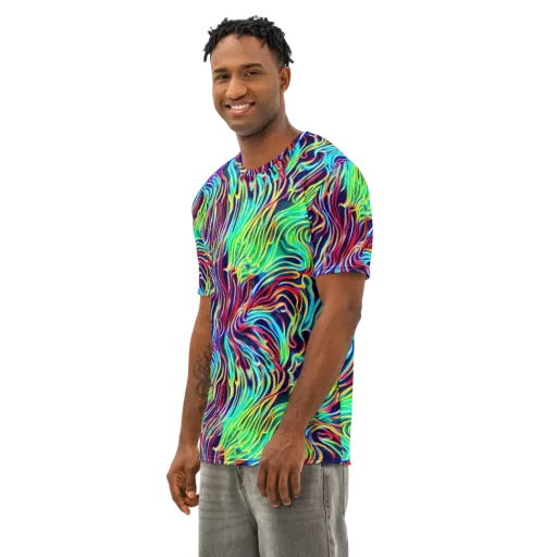 Cobalt Ribbon Reef on a Men's Cotton Crew Neck T-Shirt