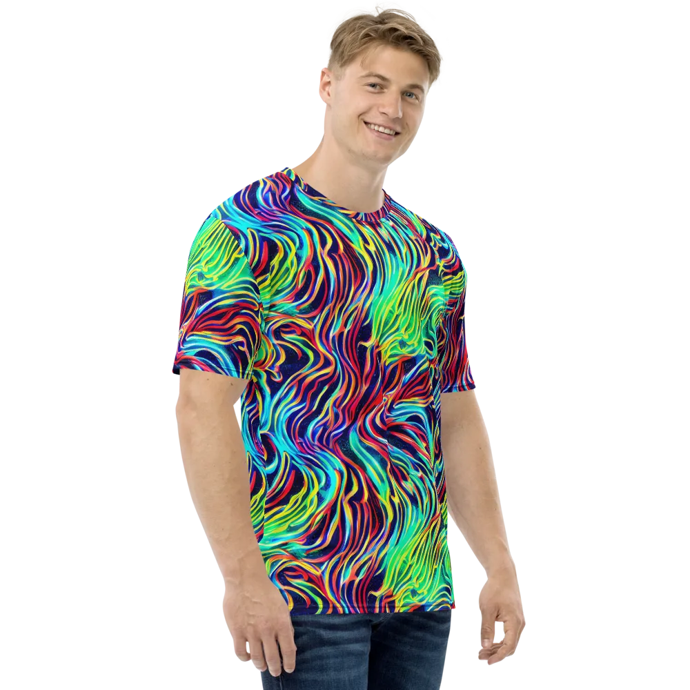 Cobalt Ribbon Reef on Men's Crew Neck T-Shirt — Right