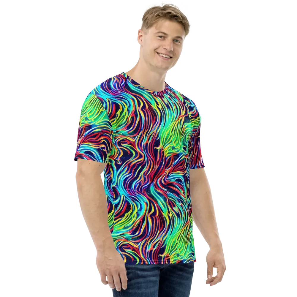 Cobalt Ribbon Reef on Men's Crew Neck T-Shirt — Right