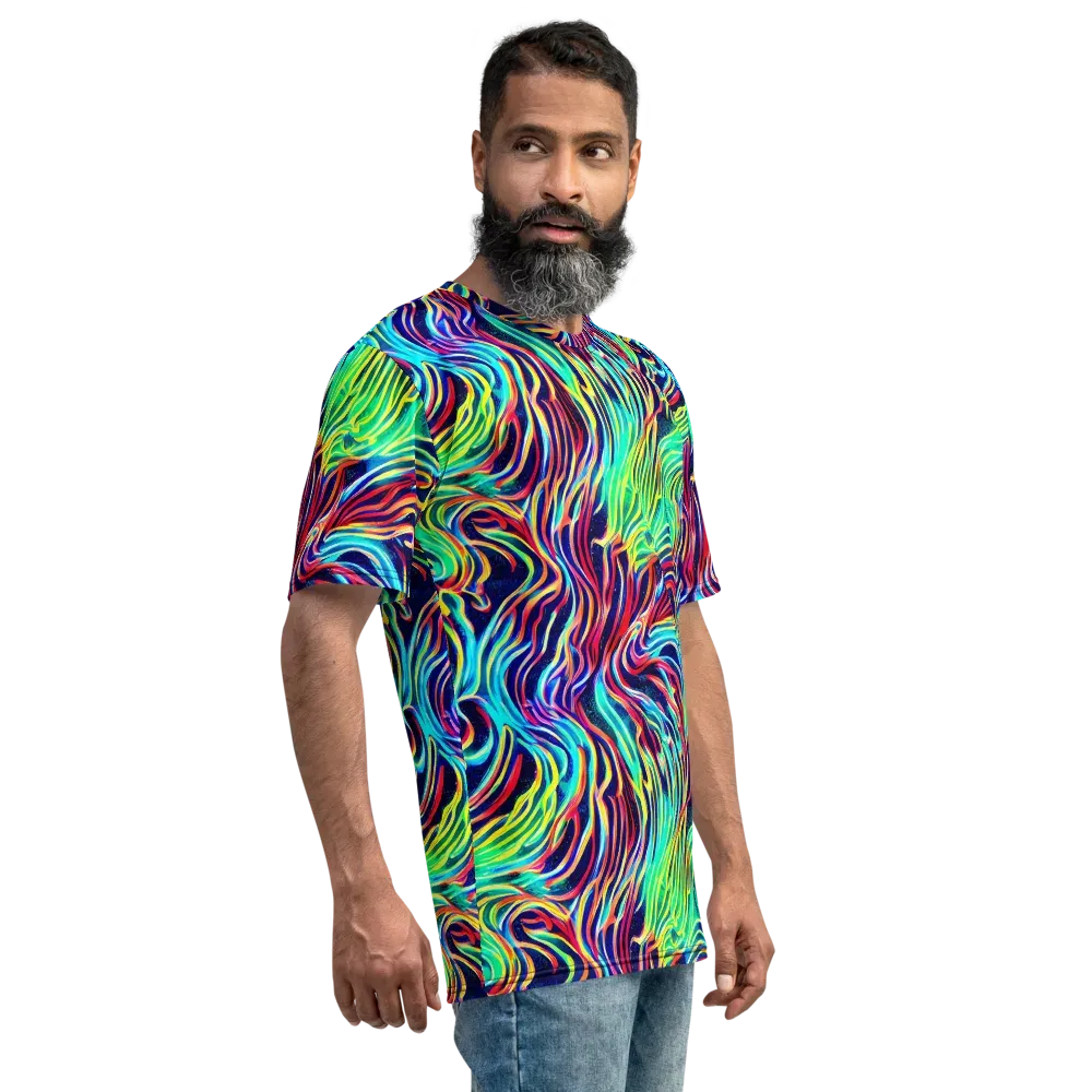 Cobalt Ribbon Reef on Men's Crew Neck T-Shirt — Right