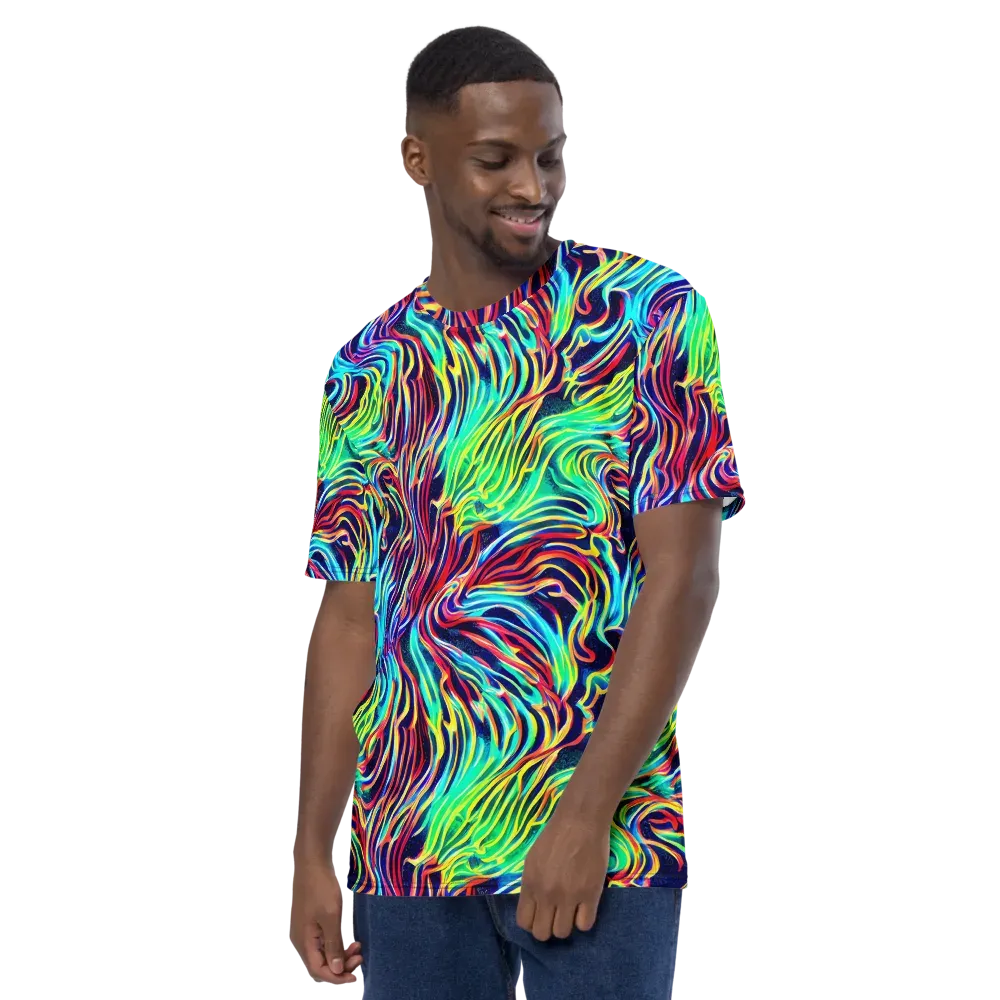 Cobalt Ribbon Reef on Men's Crew Neck T-Shirt — Left