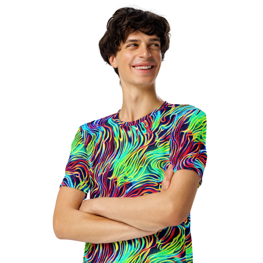 Cobalt Ribbon Reef on Men's Crew Neck T-Shirt — Left Front