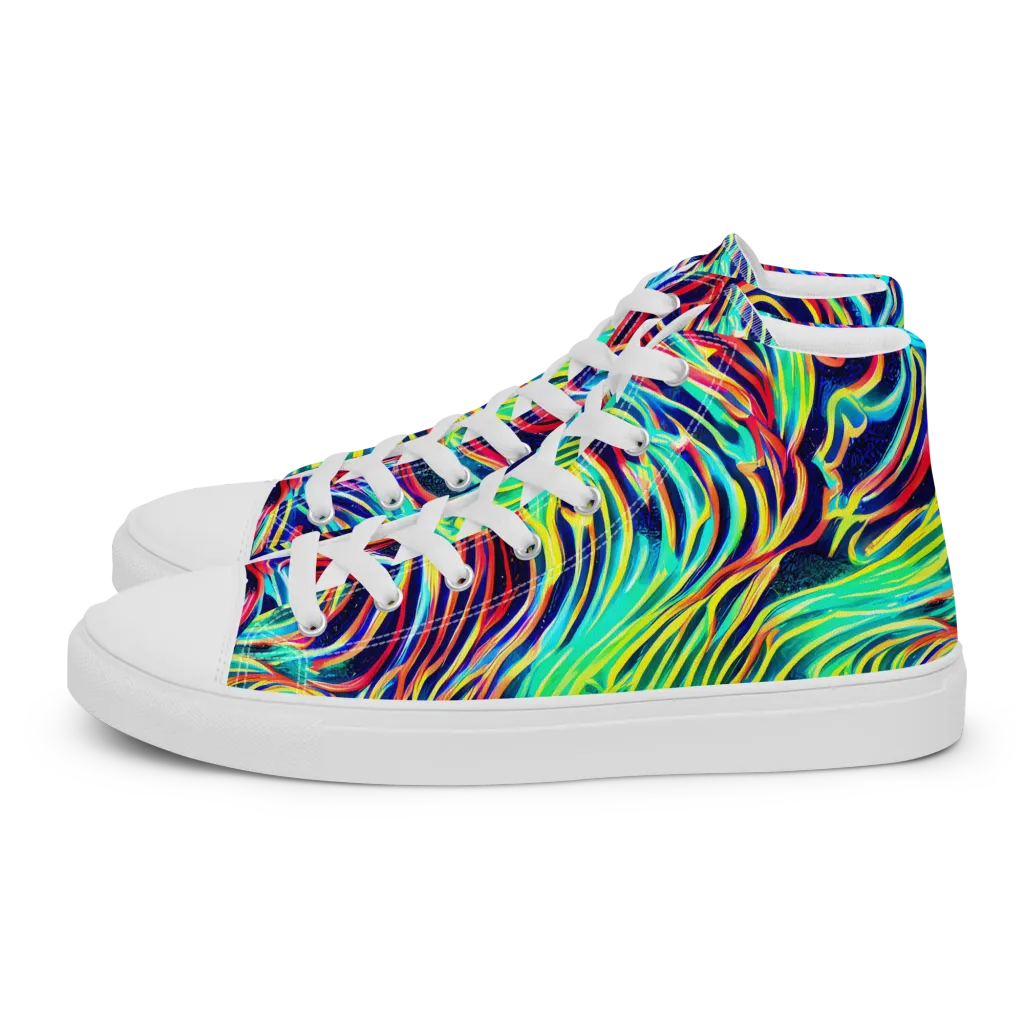 Cobalt Ribbon Reef on Men's High Top Canvas Shoes — Left