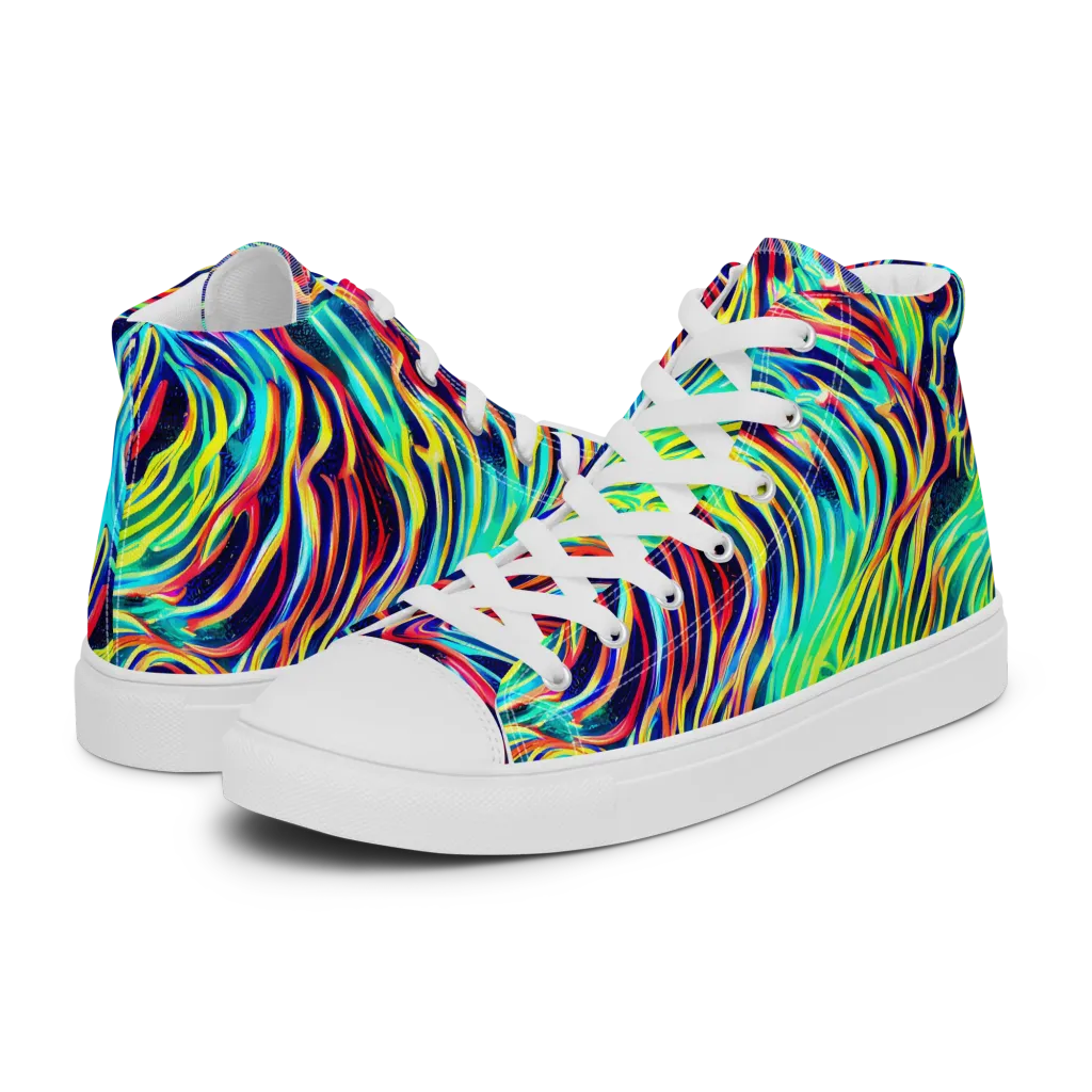 Cobalt Ribbon Reef on Men's High Top Canvas Shoes — Left