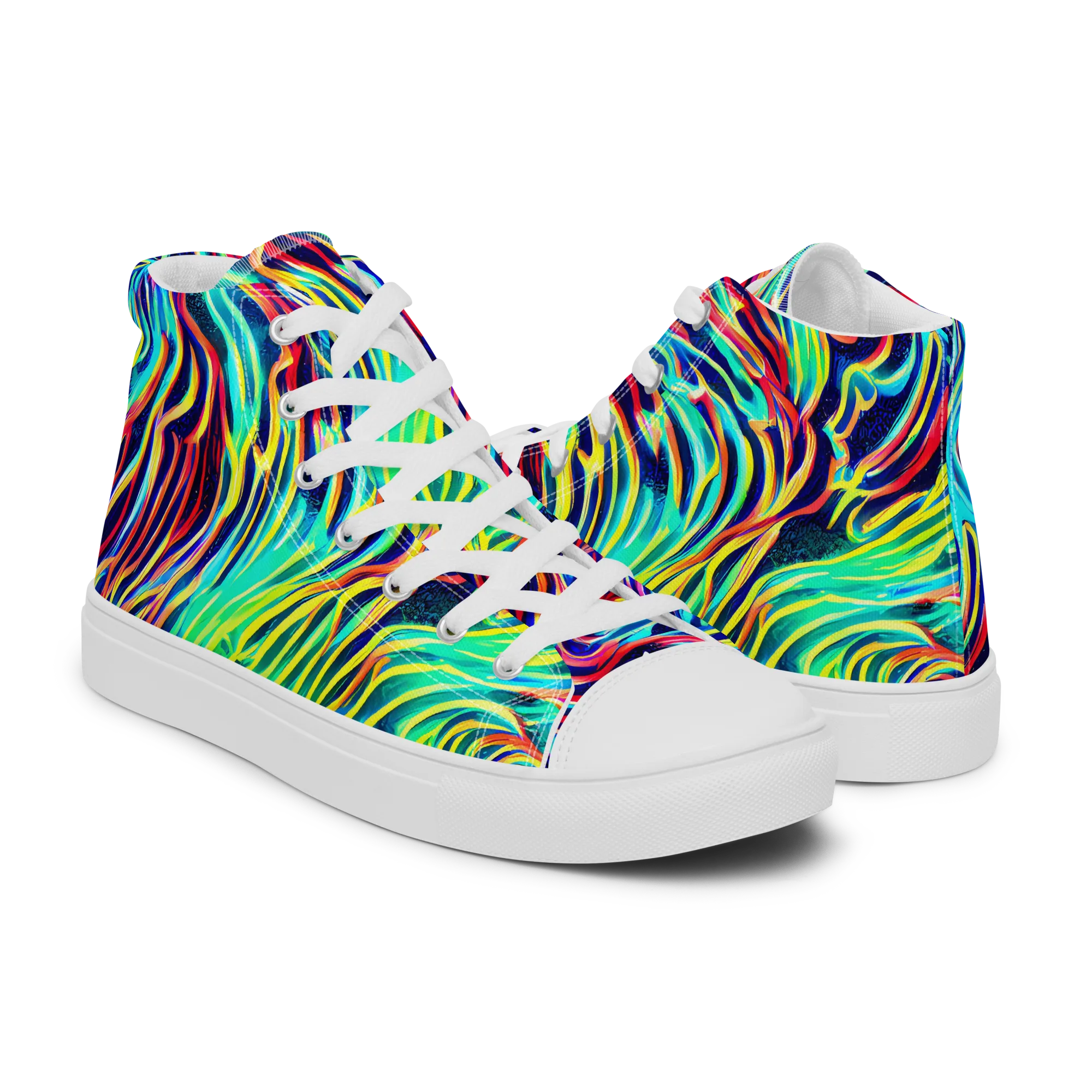 Cobalt Ribbon Reef on Men's High Top Canvas Shoes — Right