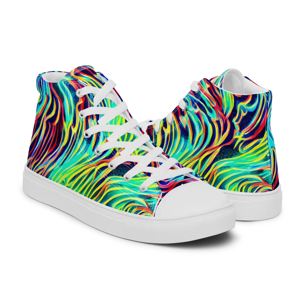 Cobalt Ribbon Reef on Men's High Top Canvas Shoes — Right