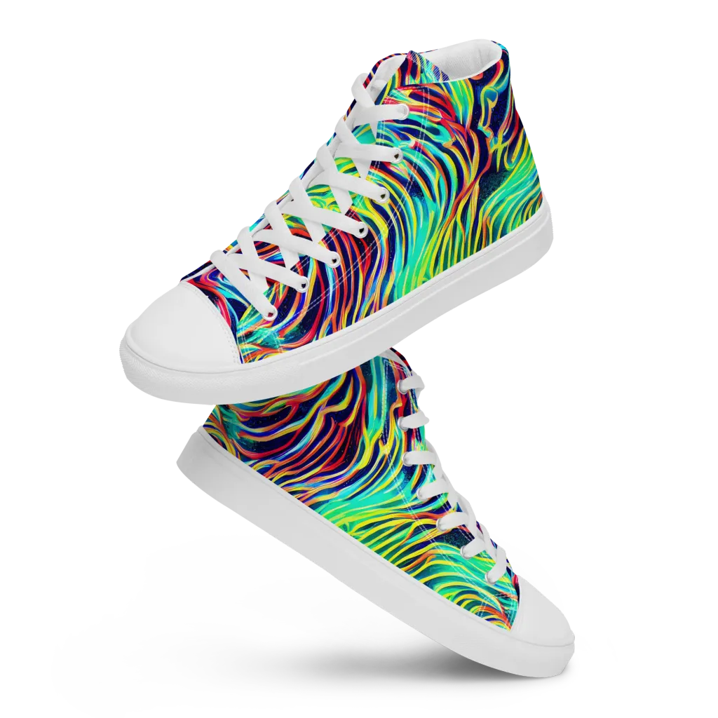 Cobalt Ribbon Reef on Men's High Top Canvas Shoes — Front