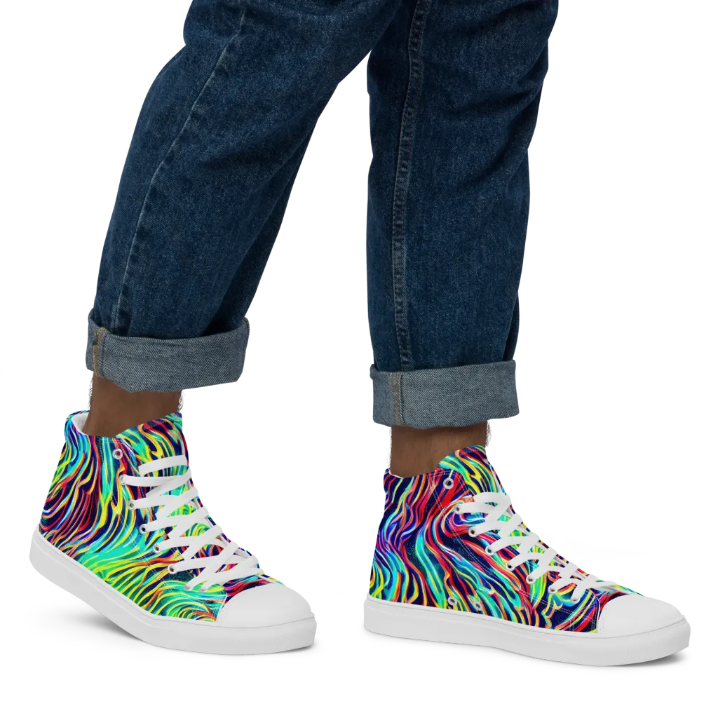 Cobalt Ribbon Reef on Men's High Top Canvas Shoes — Right