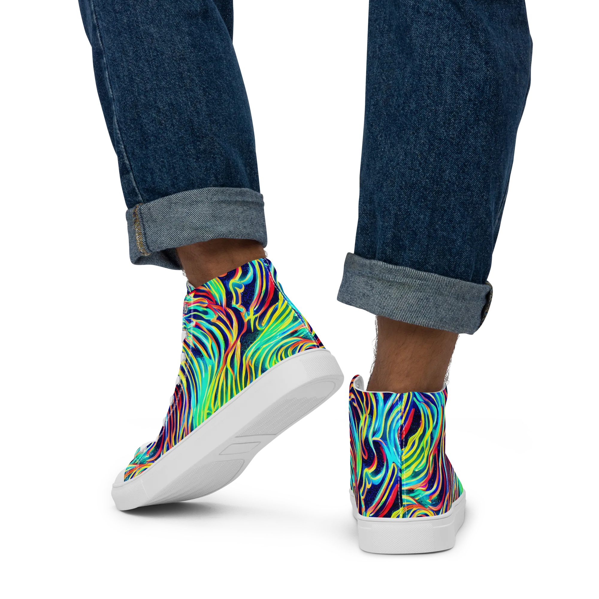 Cobalt Ribbon Reef on Men's High Top Canvas Shoes — Back