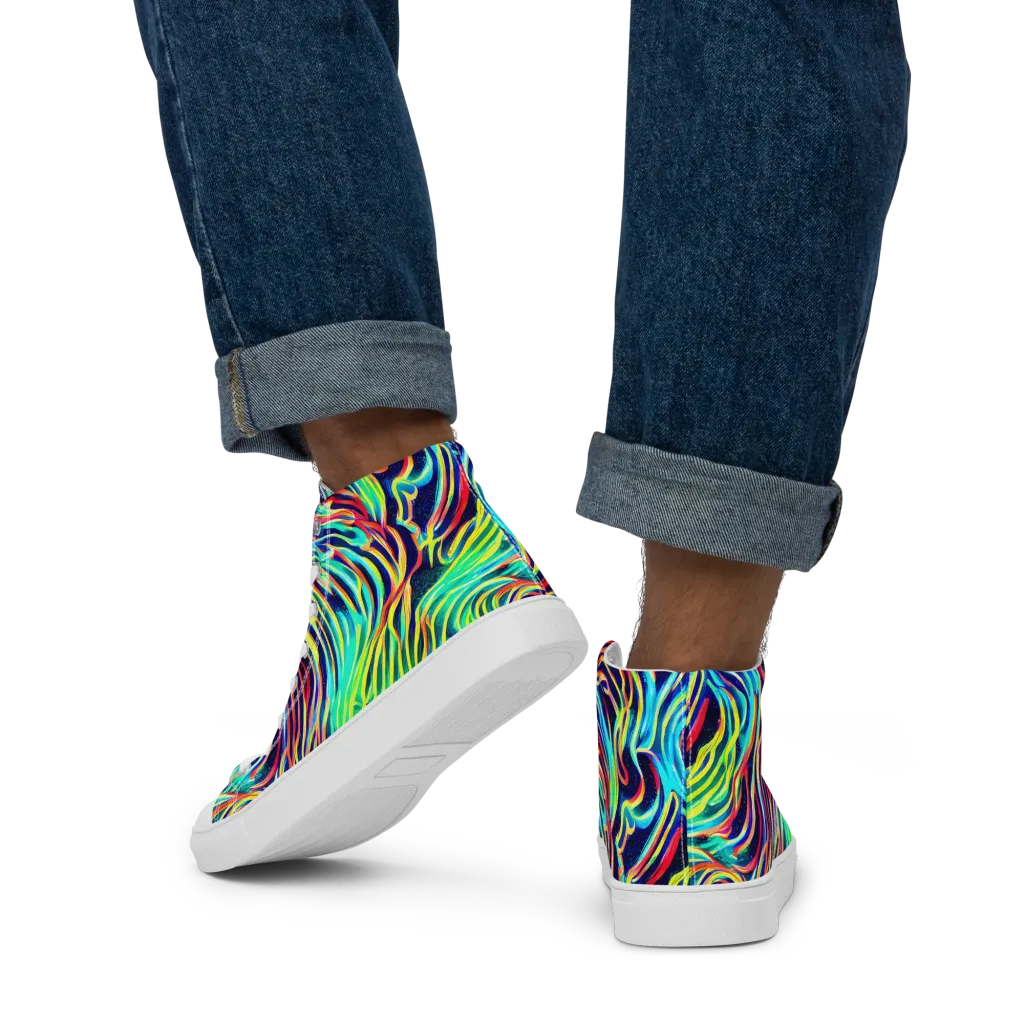 Cobalt Ribbon Reef on Men's High Top Canvas Shoes — Back