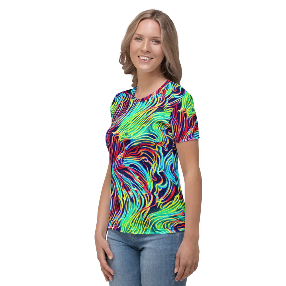 Cobalt Ribbon Reef on Women's Crew Neck T-Shirt — Left