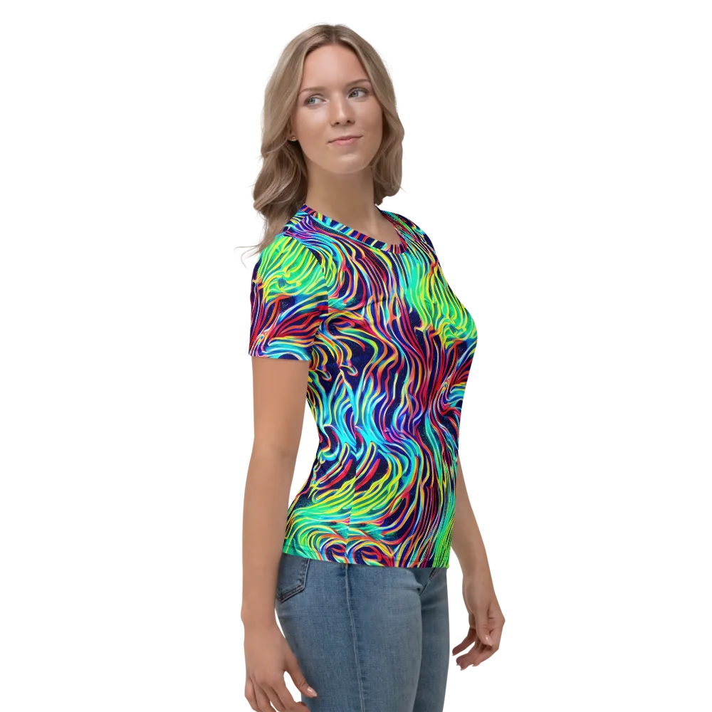 Cobalt Ribbon Reef on Women's Crew Neck T-Shirt — Right