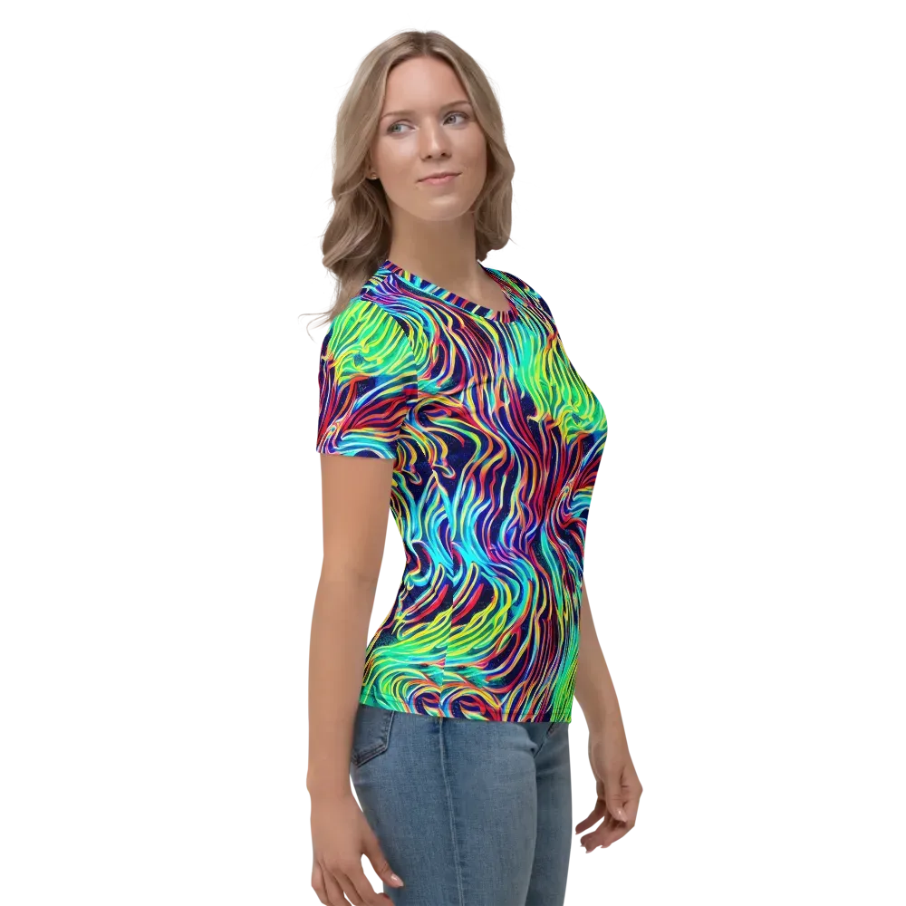 Cobalt Ribbon Reef on Women's Crew Neck T-Shirt — Right