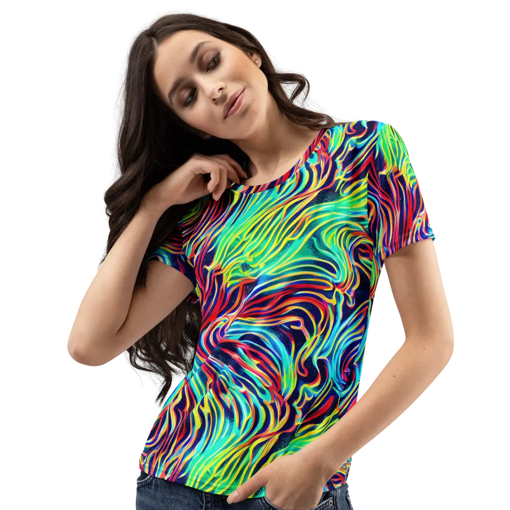 Cobalt Ribbon Reef on Women's Crew Neck T-Shirt — Left Front