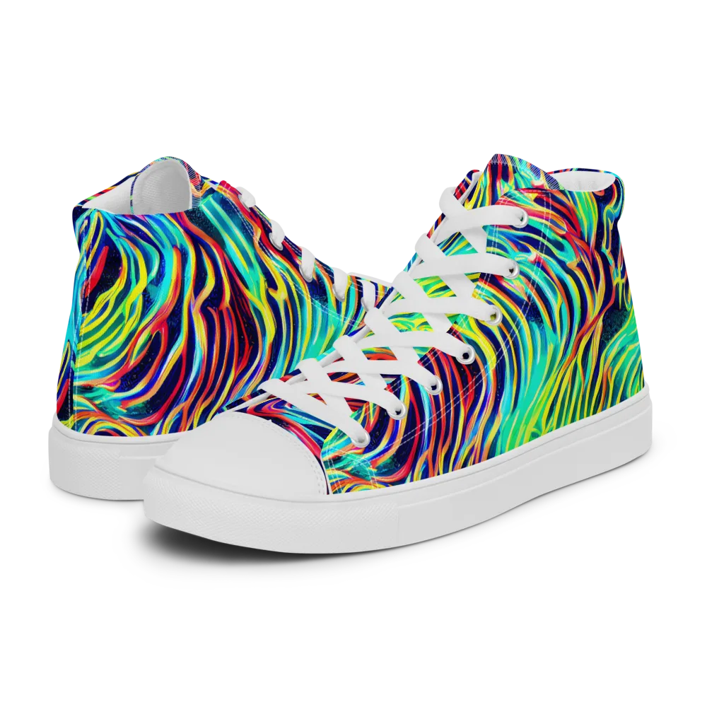 Cobalt Ribbon Reef on Women's High Top Canvas Shoes — Left