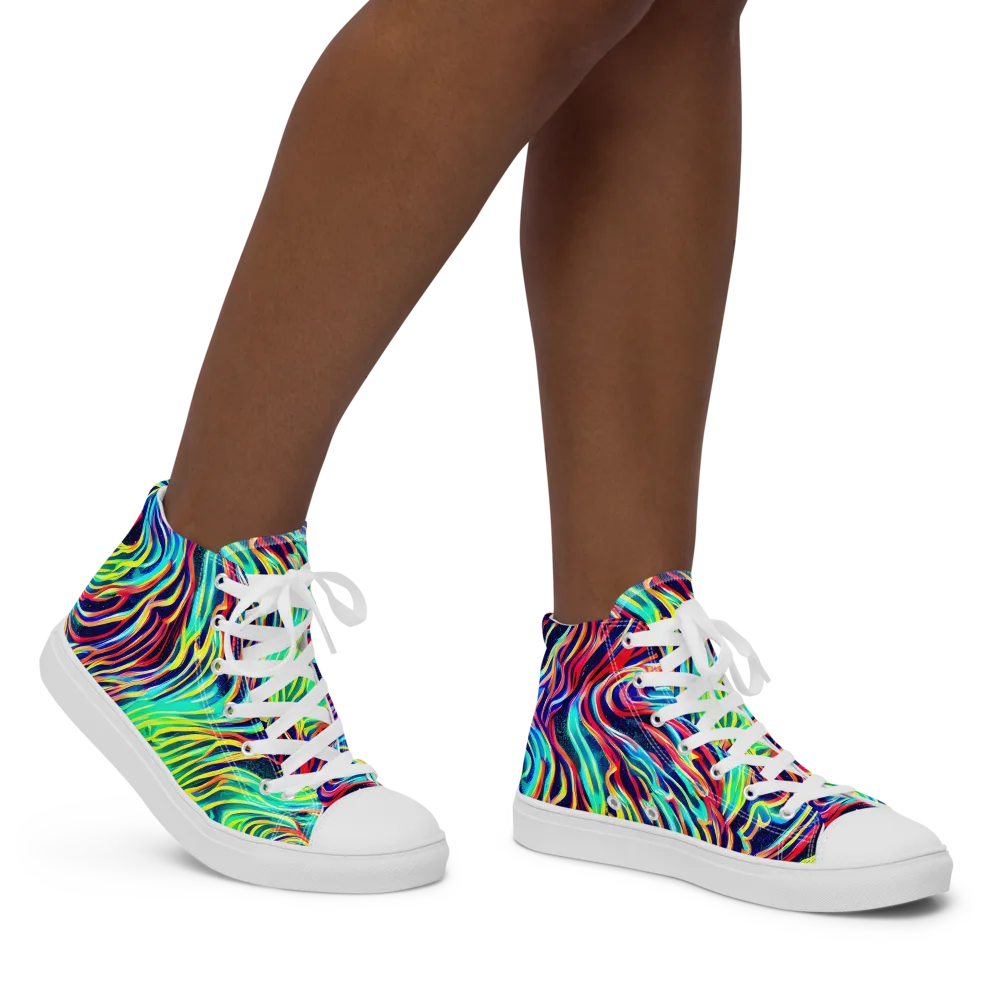 Cobalt Ribbon Reef on Women's High Top Canvas Shoes — Right