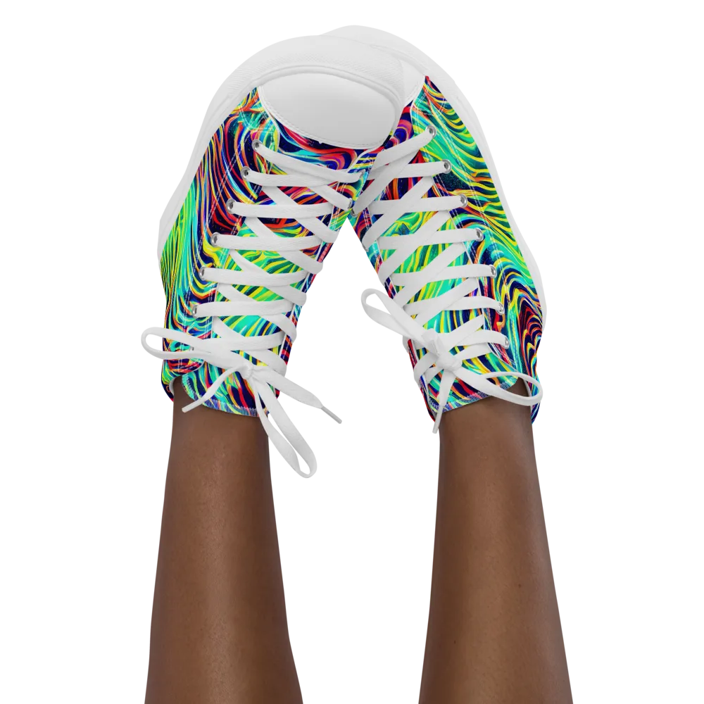 Cobalt Ribbon Reef on Women's High Top Canvas Shoes — Front